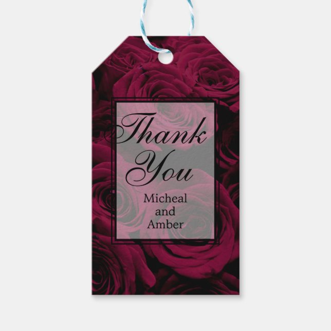 Mörk djupt röd magenta burgundy ro presentetikett (Framsidan)