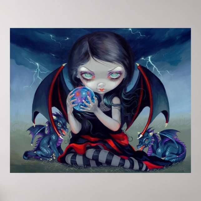 Mörk Dragonling ART PRINT gothic Dron Fairy Poster (Framsidan)