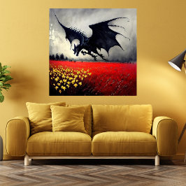 Mörk drake fält fantasy bläck art print poster