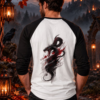 Mörk Drakhorror T-Shirt – Gotisk Röd & Svart Dr