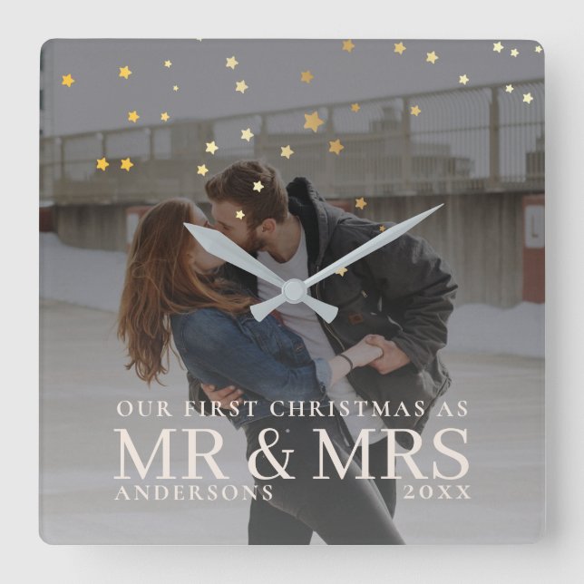 Mörk Dusky Couple Photo med stjärnor till jul Fyrkantig Klocka (Framsida)