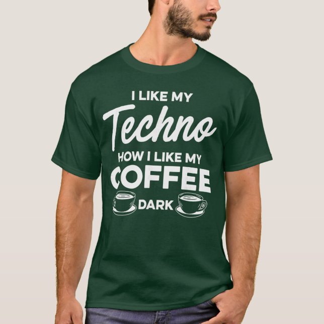 Mörk Echno Musik Kaffe present vänner T Shirt (Framsida)