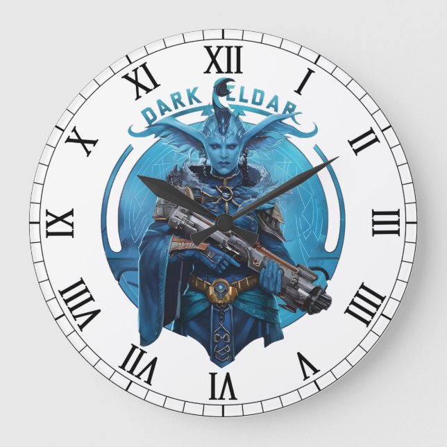 Mörk Eldar Fantasy Gaming Väggklocka – Blå Krigare (Framsida)