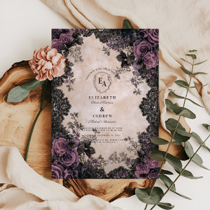 Mörk Elegance med Lila Ro & Snöre Inbjudningar