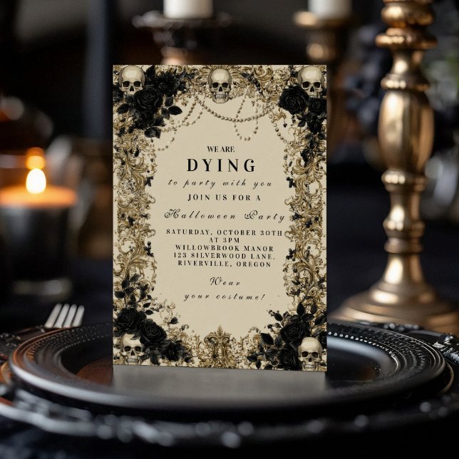 Mörk Elegance Skull och Ro Halloween Celebratio Inbjudningar (Skapare uppladdad)