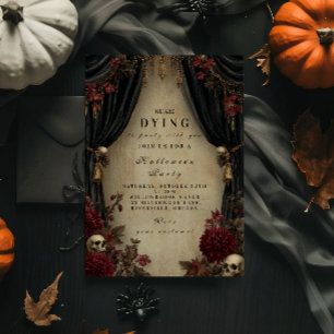 Mörk Elegans Dödskalle och Draperi Halloween Inbjudningar
