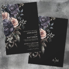 Mörk Elegant Blommig Bröllop Inbjudningar