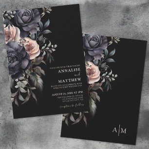 Mörk Elegant Blommig Bröllop Inbjudningar