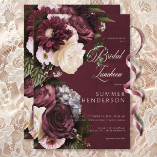 Mörk Elegant Burgundy & Cream Blommigt Möhippa Lun Inbjudningar