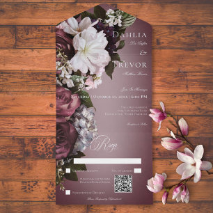 Mörk Elegant Burgundy & Cream Blur Blommigt QR-kod