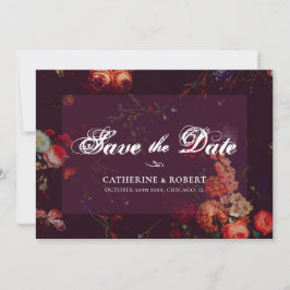 Mörk Elegant Burgundy Moody Blommig Spara Datumet