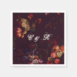 Mörk Elegant Burgundy Moody Blommigt Namn-initiati Pappersservett