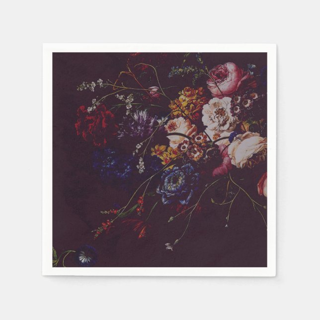 Mörk Elegant Burgundy Moody Blommigt Pappersservett (Framsidan)
