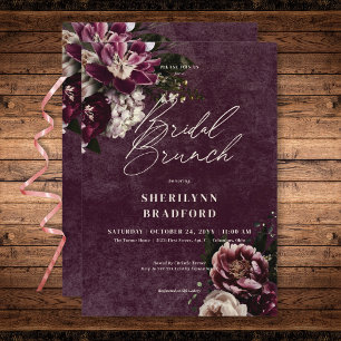 Mörk Elegant Burgundy & White Blommigt Möhippa Bru Inbjudningar