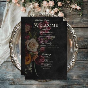 Mörk Elegant Hösten Blommigt Bröllop Program