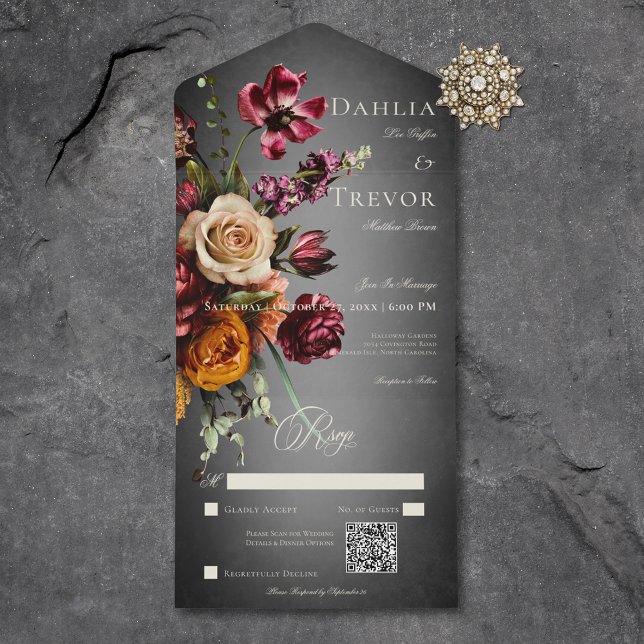 Mörk Elegant Oskärpa HöstBlommigten Bröllop QR-kod (Skapare uppladdad)