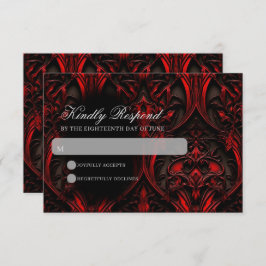 Mörk Elegant Red & Black Gothic Damask bröllop OSA Kort