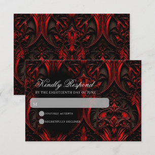 Mörk Elegant Red & Black Gothic Damask bröllop OSA Kort