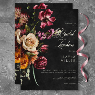 Mörk Elegant Svart Höst Blommig Bröllops Luncheon Inbjudningar