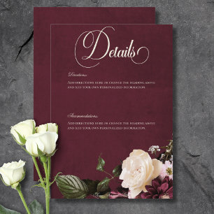 Mörk Elegant Vinröd & Crèmefärgade Blomdetails Tilläggskort