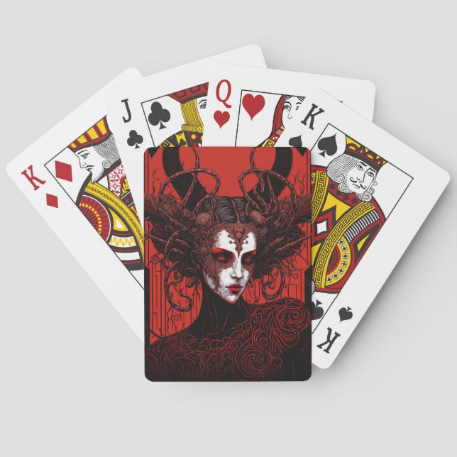 Mörk Elf Demon Red Black Fantasy Art Casinokort (Baksidan)