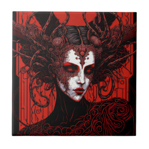 Mörk Elf Demon Red Black Fantasy Art Kakelplatta