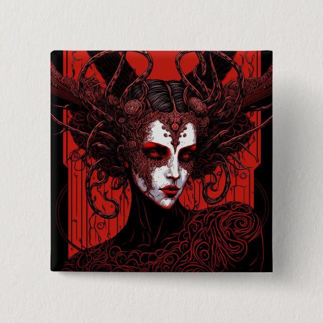 Mörk Elf Demon Red Black Fantasy Art Knapp (Framsida)