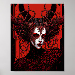 Mörk Elf Demon Red Black Fantasy Art Poster