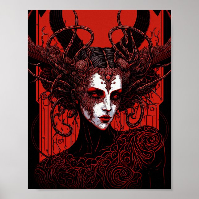 Mörk Elf Demon Red Black Fantasy Art Poster (Framsidan)