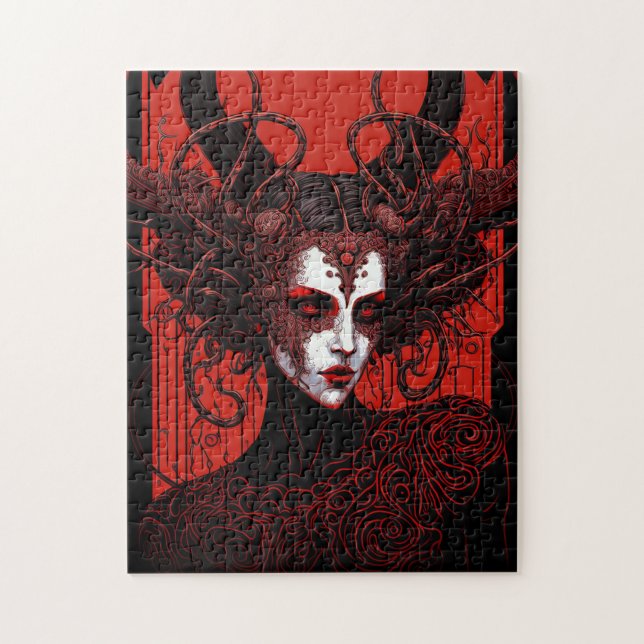 Mörk Elf Demon Red Black Fantasy Art Pussel (Vertikal)