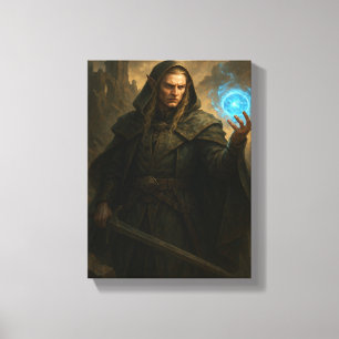 Mörk Elf Mage Holding Glowing Blue Magic Orb Canvastryck