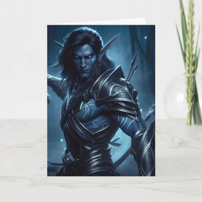 Mörk Elf Redo för Battle Halloween Kort (Framsida)