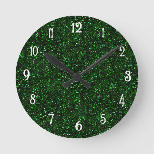 Mörk Emerald Grönt Glitter Rund Klocka