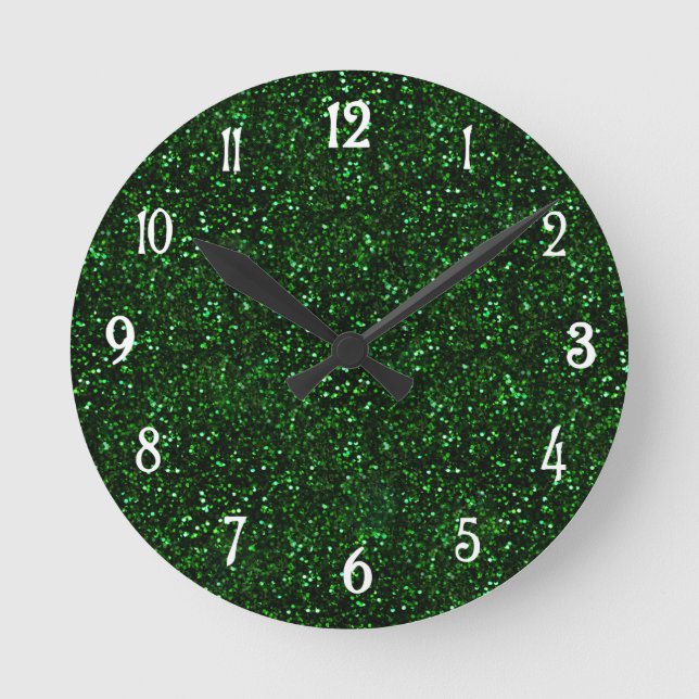 Mörk Emerald Grönt Glitter Rund Klocka (Framsida)