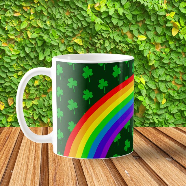 Mörk Emerald Grönt Klöver Rainbow St patricks day Kaffemugg (Skapare uppladdad)