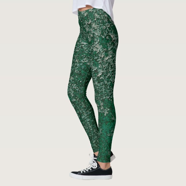 Mörk Emerald Grönt Rusted Metall Struktur Abstrakt Leggings (Vänster)