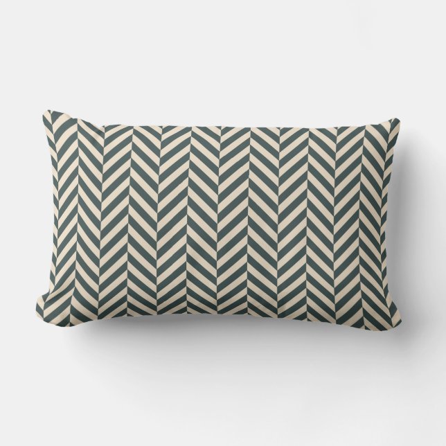 Mörk Emerald Ivory Herringbone Geometric Mönster Lumbarkudde (Framsida)