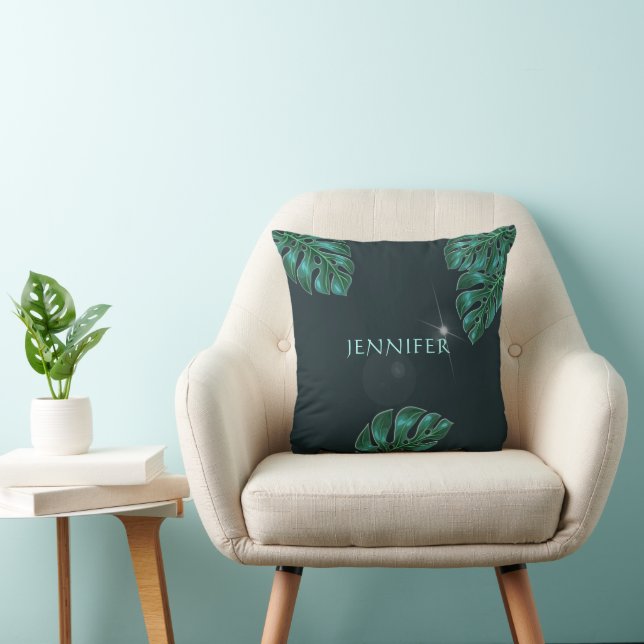 Mörk Emerald Modern Tropical Foliage Kudde (Stol)