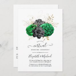 Mörk Emerald och Guld Blommigt Virtuella Bröllop Inbjudningar