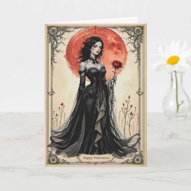Mörk Enchantress Halloween Gothic Glamor Elegance Kort (Liten växt)