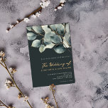 Mörk Eucalyptus gren och grönt löv bröllop Inbjudningar<br><div class="desc">Den här mörk- och elegant bröllop-kortet har en enastående eukalyptus löv-design mot en djup kolbakgrund, med guld-accenter som ger dig en lyxig känsla för ditt tillkännagivande från bröllop. Den feta kontrasten mellan den mjuka grönten löv och rikens mörk ge detta kort är en modern och sofistikerad beröring, perfekt för contemporary...</div>