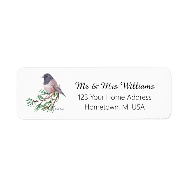 Mörk Eyed Finch Bird Returadress Returadress Etikett (Framsidan)
