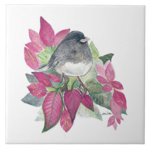 Mörk Eyed Junco Bird Watercolor Ceramic Tile Kakelplatta