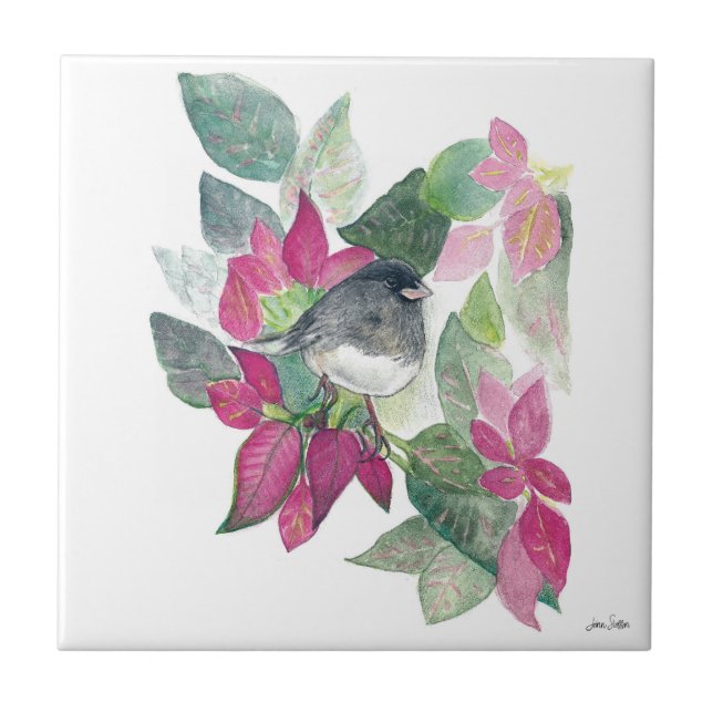 Mörk Eyed Junco Bird Watercolor Ceramic Tile Kakelplatta (Framsidan)