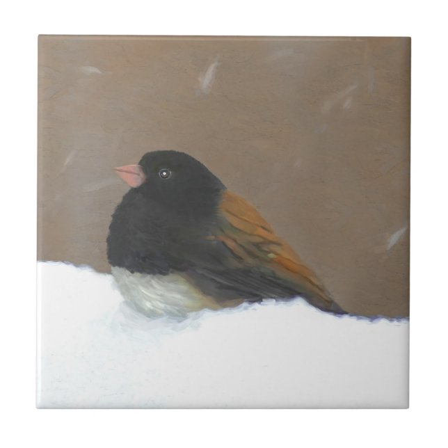 Mörk-Eyed Junco Painting - Original Bird Art Kakelplatta (Framsidan)