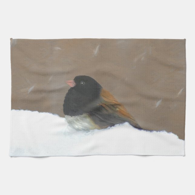 Mörk-Eyed Junco Painting - Original Bird Art Kökshandduk (Horisontell)