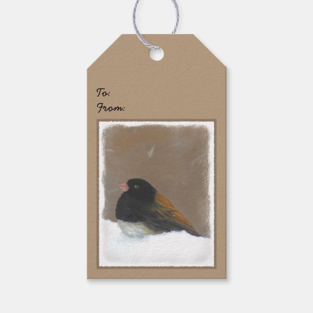 Mörk-Eyed Junco Painting - Original Bird Art Presentetikett (Framsidan)