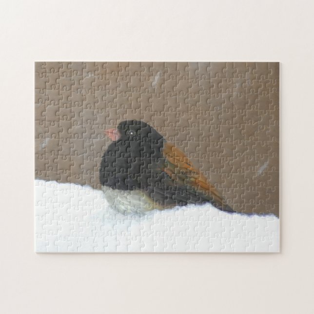 Mörk-Eyed Junco Painting - Original Bird Art Pussel (Horisontell)
