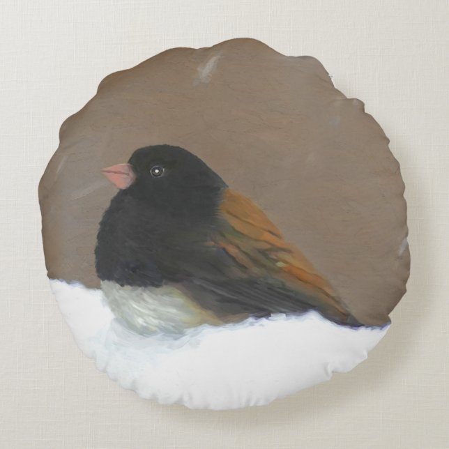 Mörk-Eyed Junco Painting - Original Bird Art Rund Kudde (Baksidan)