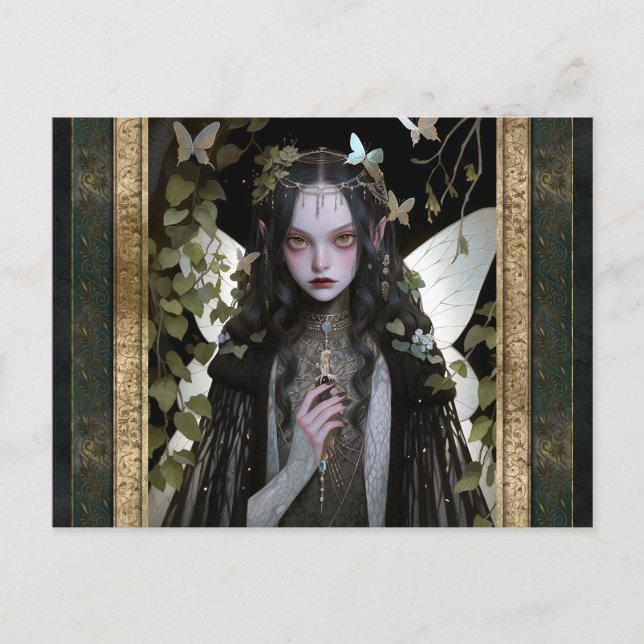 Mörk Fairy Girl Goth Gothic Fantasy Art Vykort (Framsida)